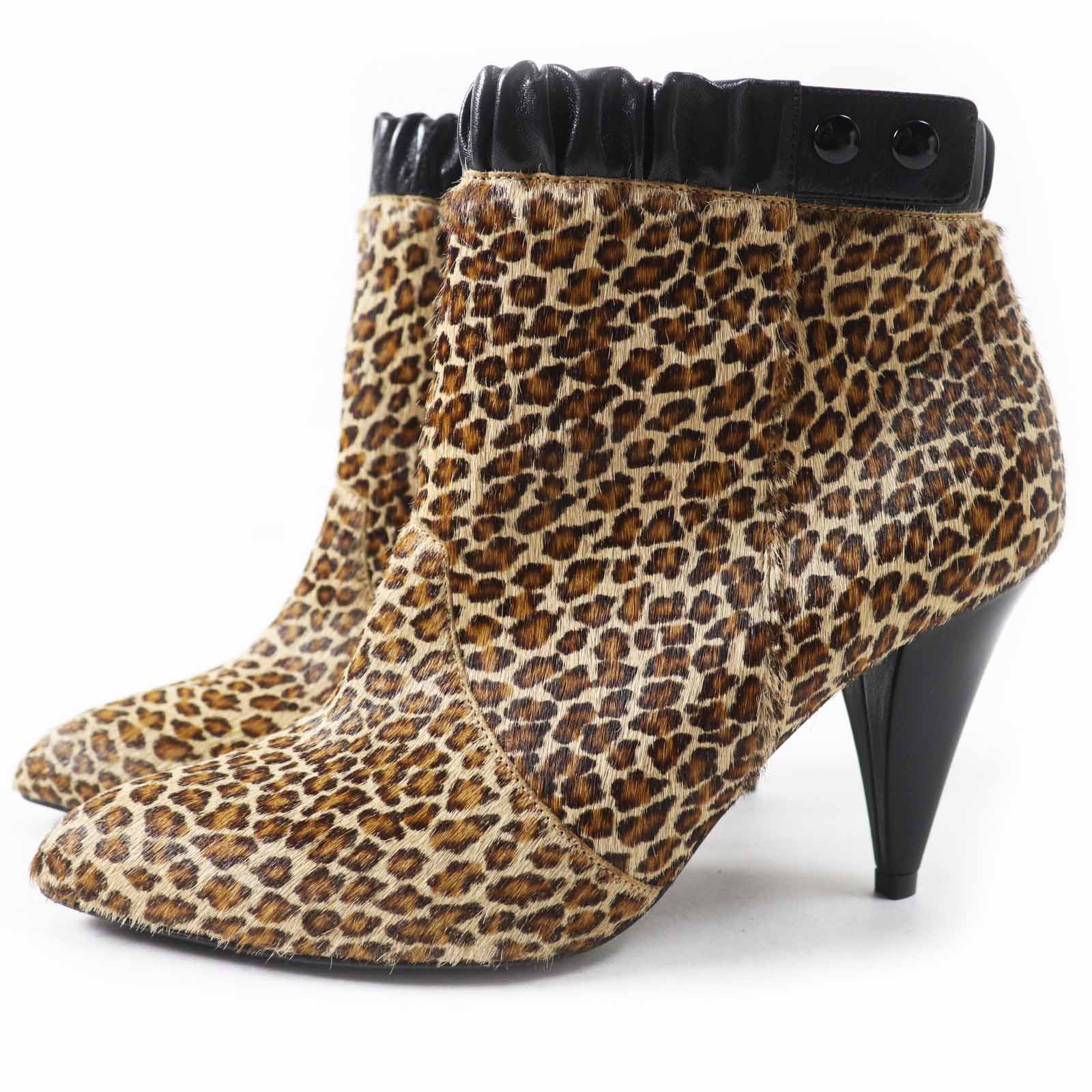 Excellent CELINE short boots Leopard Pattern Pointed Toe Brown black Harako Used