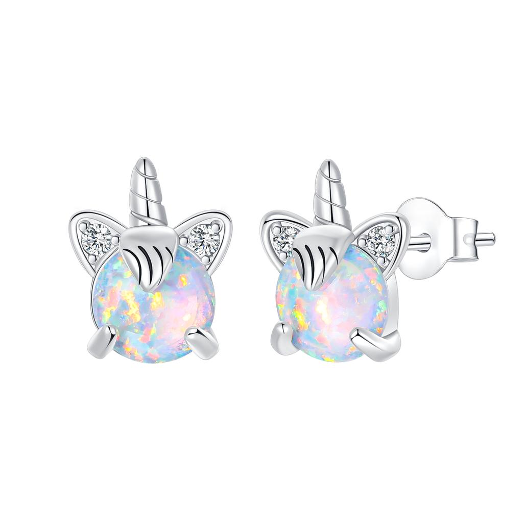 925 Silver Cute Shiny Stud Earring Bow Flower Unicorn Heart Shell Feather Fit Fashion Fine Jewelry Gift for Women