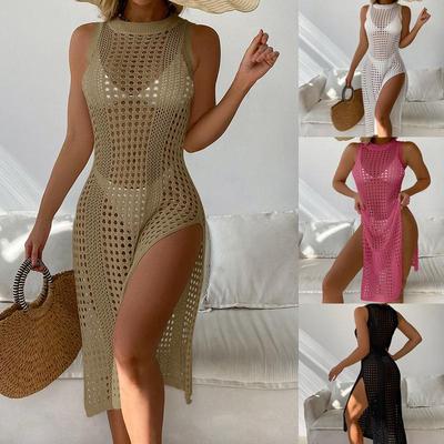 Abito da Donna Sexy a Maglia con Scollo Rotondo e Spacco Copricostume da Spiaggia