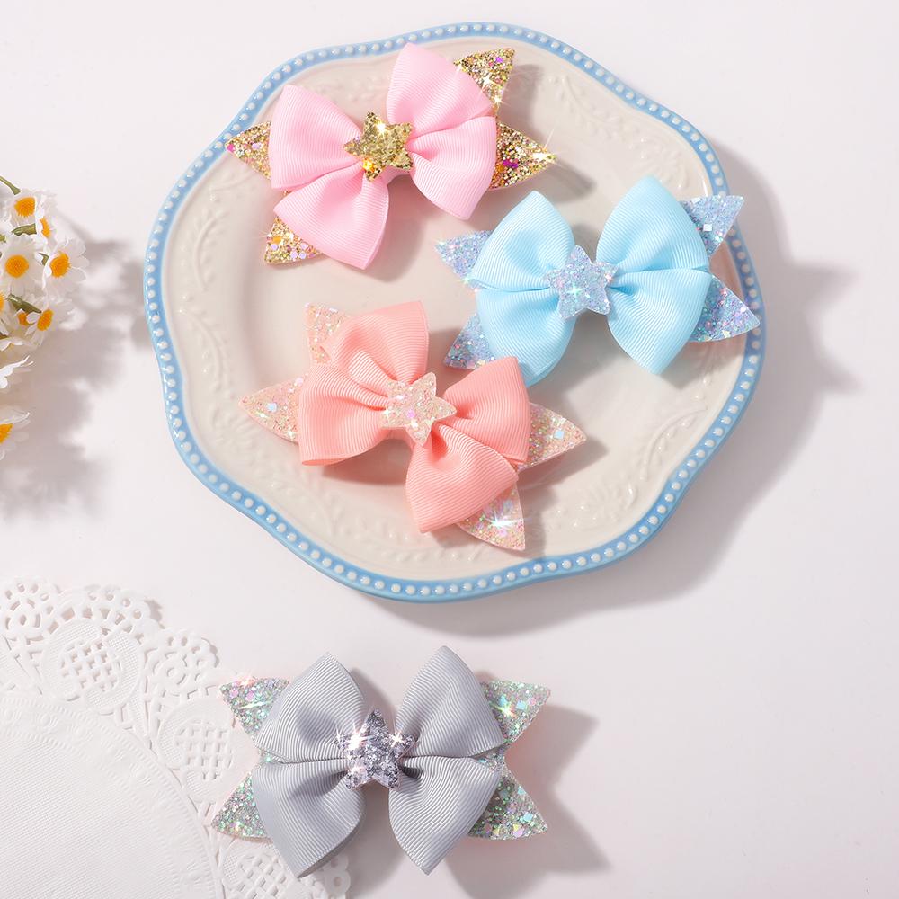 2 Buc 4.33inch Clips de Păr cu Fundițe Sclipitoare în Formă de Stea pentru Fetițe, Boutique Panglică Coadă de Rândunică, Agrafe de Păr, Accesorii de Păr