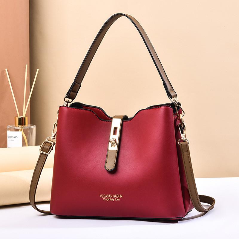 Stylish Korean Style Color Block Bucket Bag For Daily Wear красный