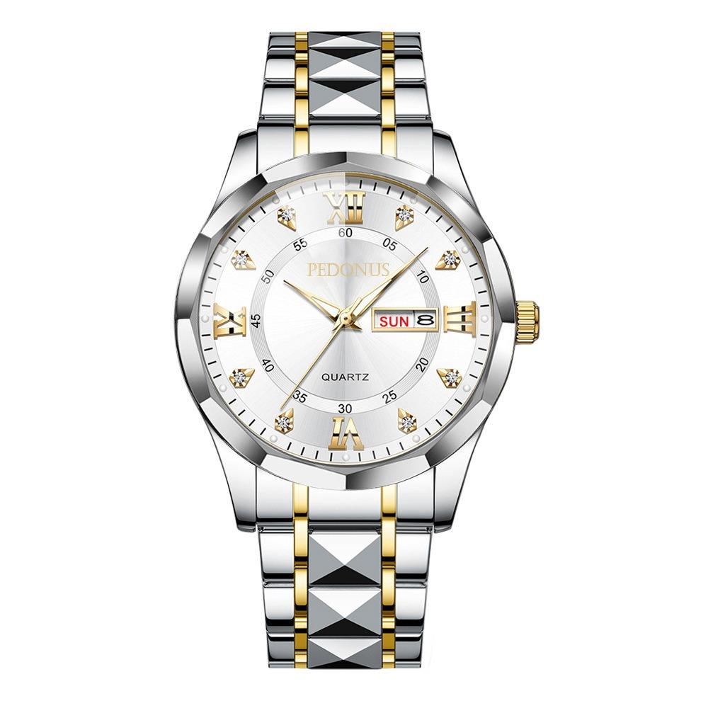 Steel Strap Double Calendar Waterproof Waterproof Casual Round Dial  Daily Use