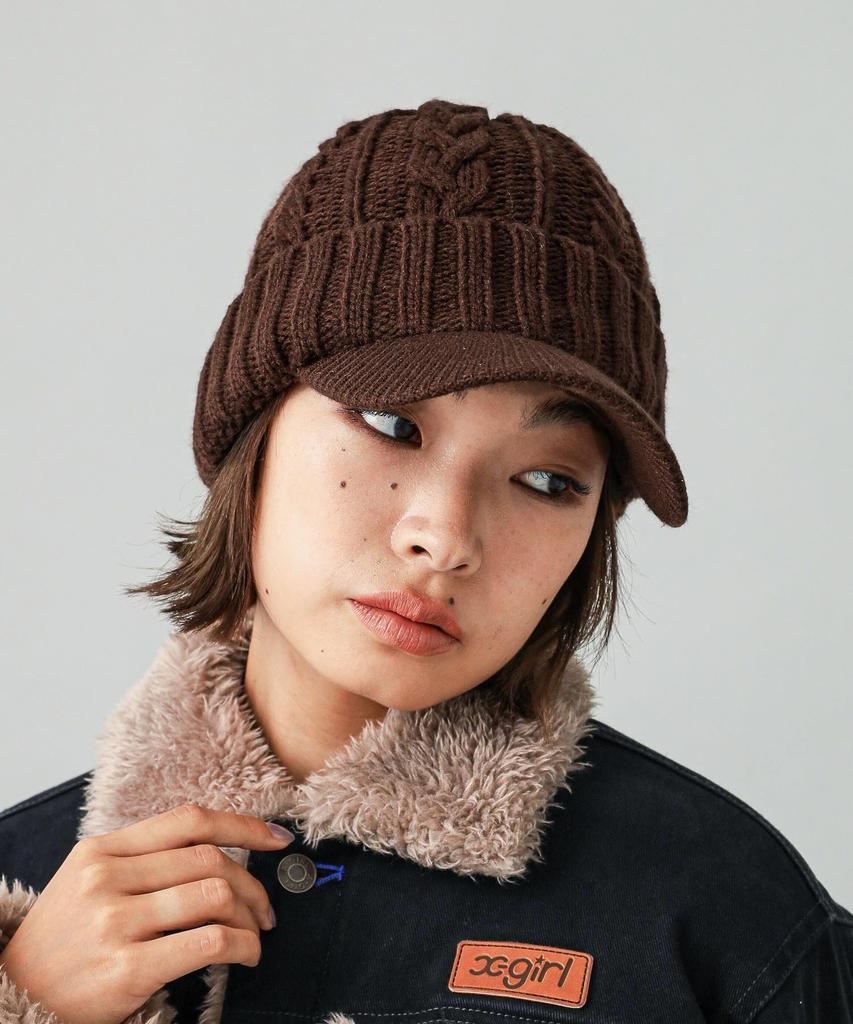[X-girl] KNIT CASQUETTE Cap for Women, BROWN