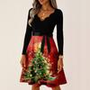 Women's Casual Fashion V Neck Long Sleeve Christmas Printed Party Vintage Long Dresses
