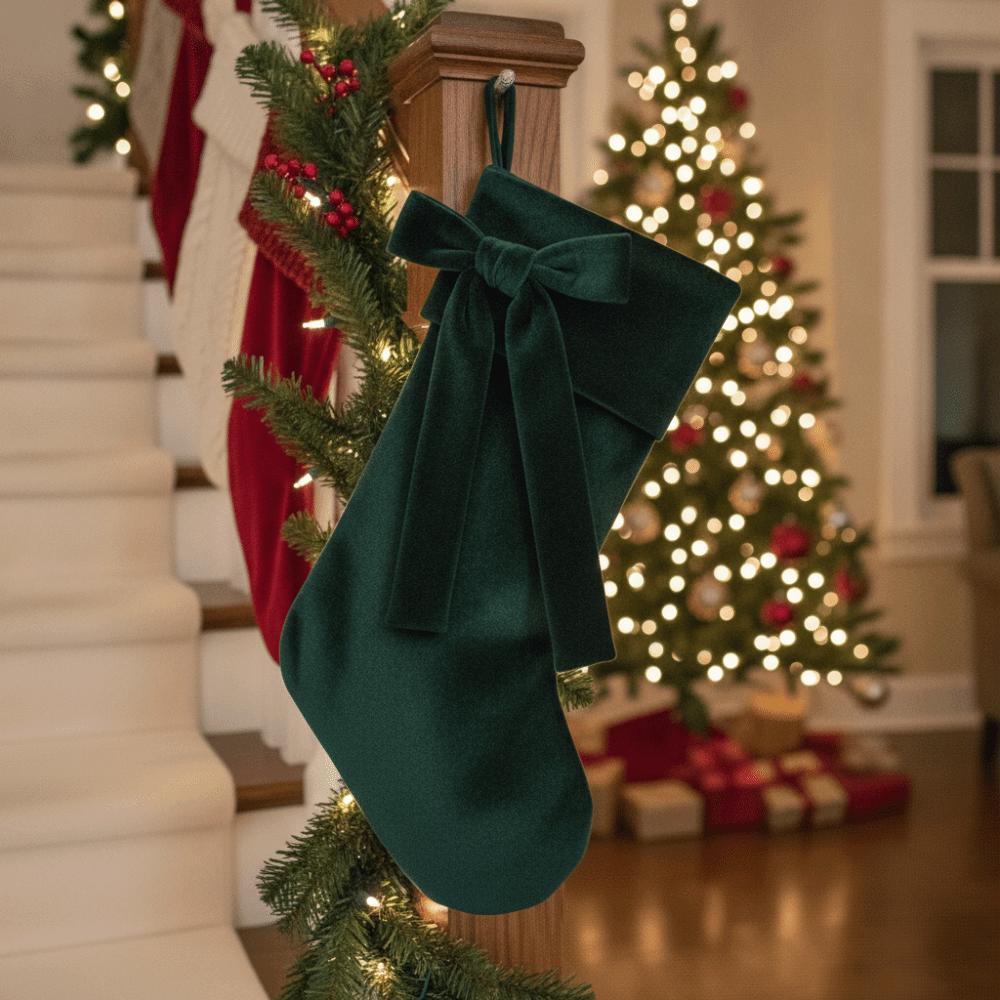 Solid Color Velvet Christmas Stocking Thickened Christmas Tree Hanging Ornaments Wall