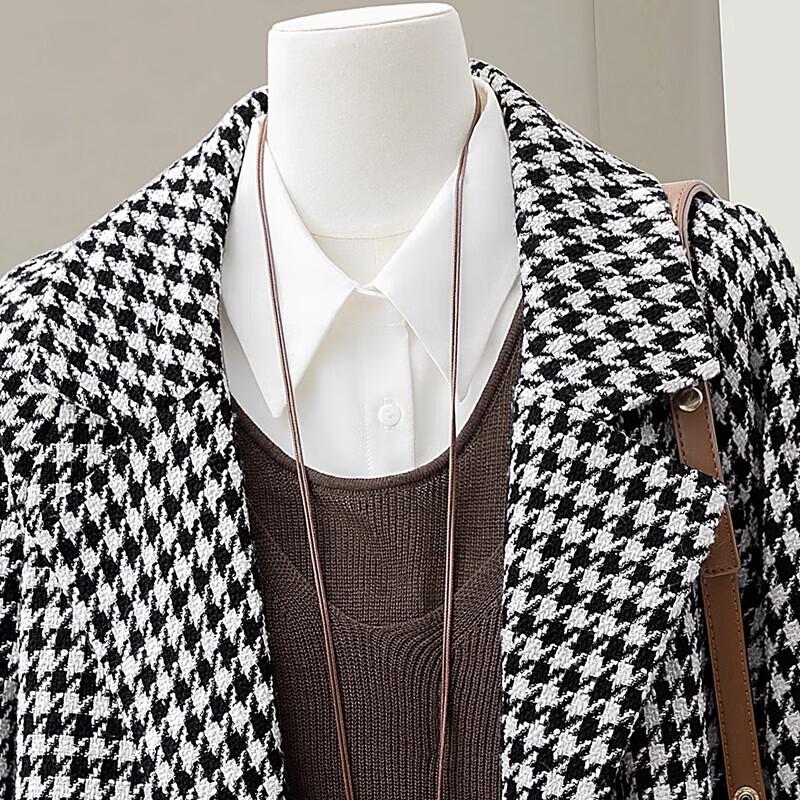 Sibaishi Women's Houndstooth Winter Lapel Coat