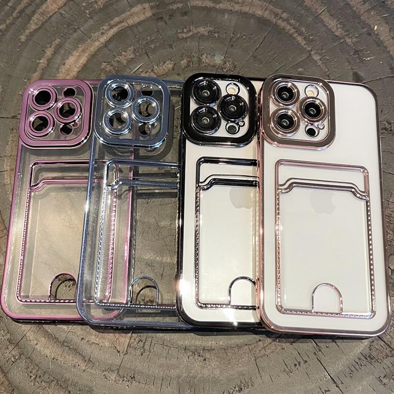 Electroplated Card Holder iPhone Case for iPhone 17, Compatible with Apple 15/16e, Transparent, Simple Design for 14/13/12, Fits Models 11/78.
