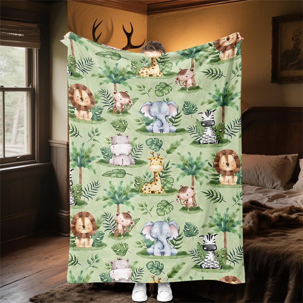 1PC Jungle animalsOutdoor Flannel Blanket - Soft Plush Decor for Picnics, Camping, Bedroom, Playroom, Office, or Lunch Break 1356A