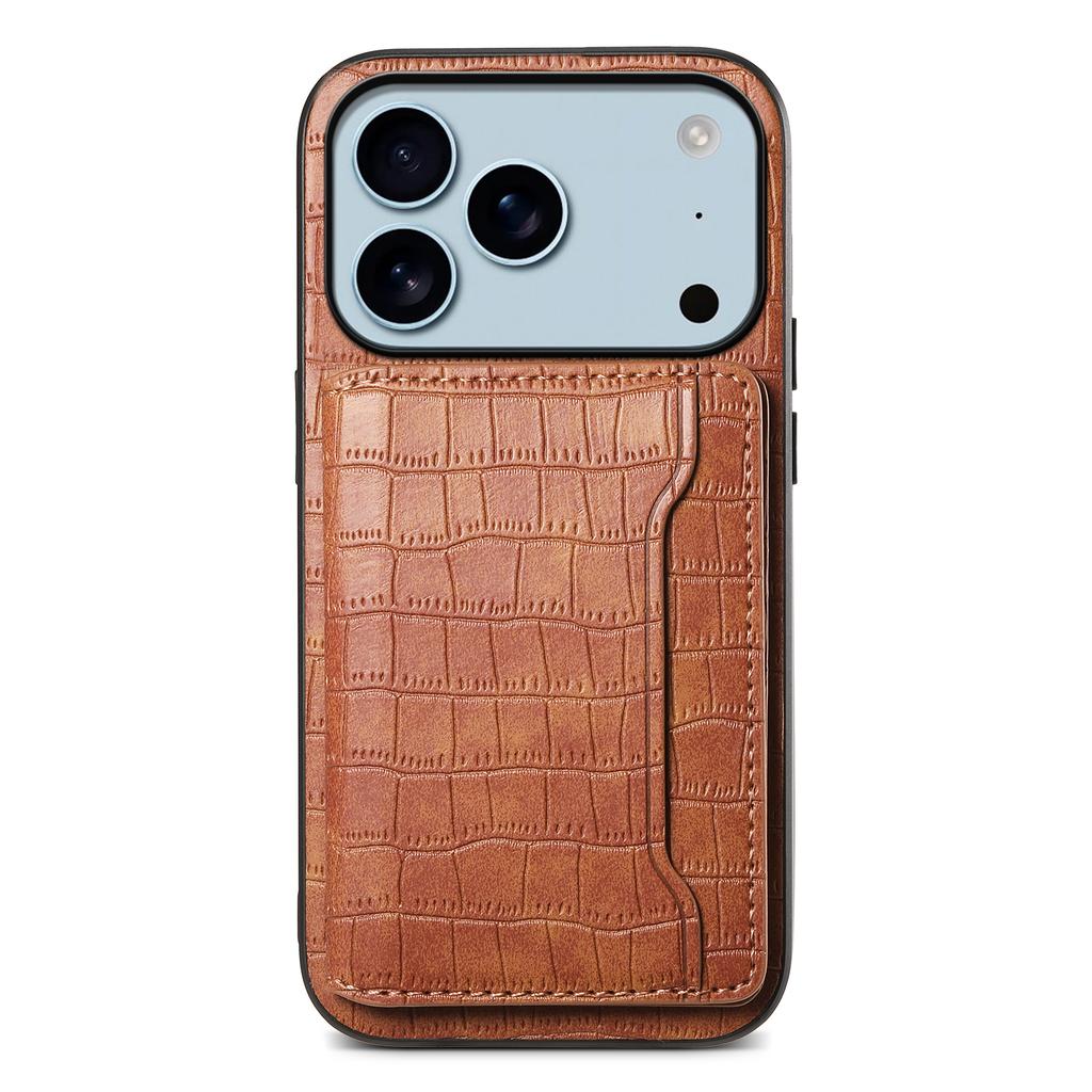 For iPhone 17 Pro Case Card Holder Kickstand Crocodile Texture Leather Back Phone Cover