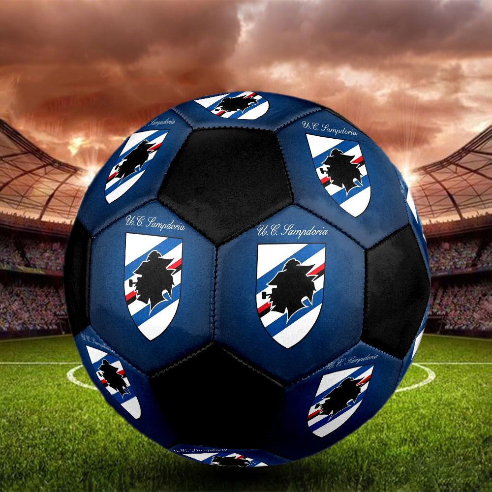 1pz Logo Sampdoria Misura 5 Pallone da Calcio Praha Pallone da Calcetto Indoor Colorato Per Tutte le Età Cucito a Macchina PVC Pronto per la Competizione Resistente Ad Alto Rimbalzo