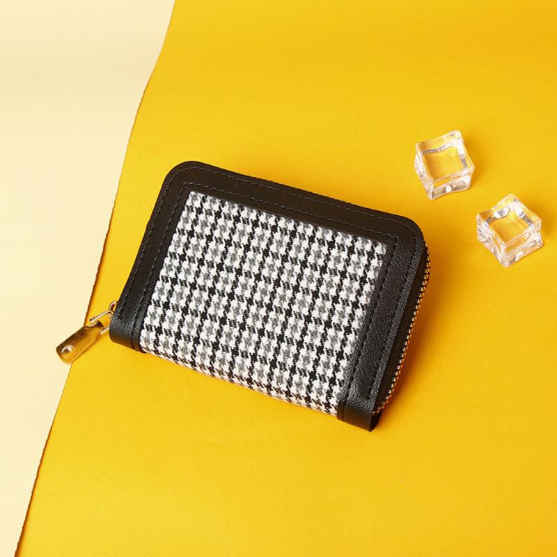 Women Houndstooth Wallet Pu Leather Multi-functional Multi-card Slot Zipper Coin Purse