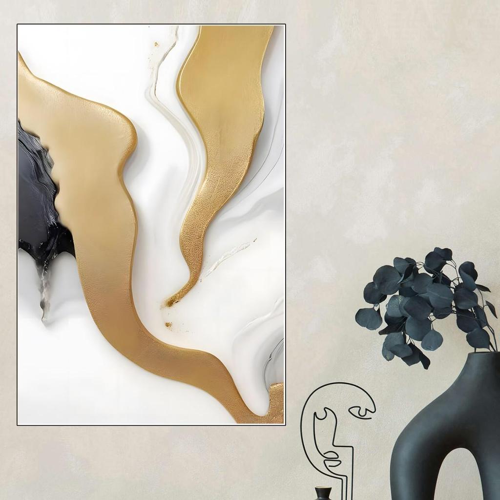 Abstract Gold Leaf Wall Art - Frameless Canvas Painting for Living Room or Bedroom Decor