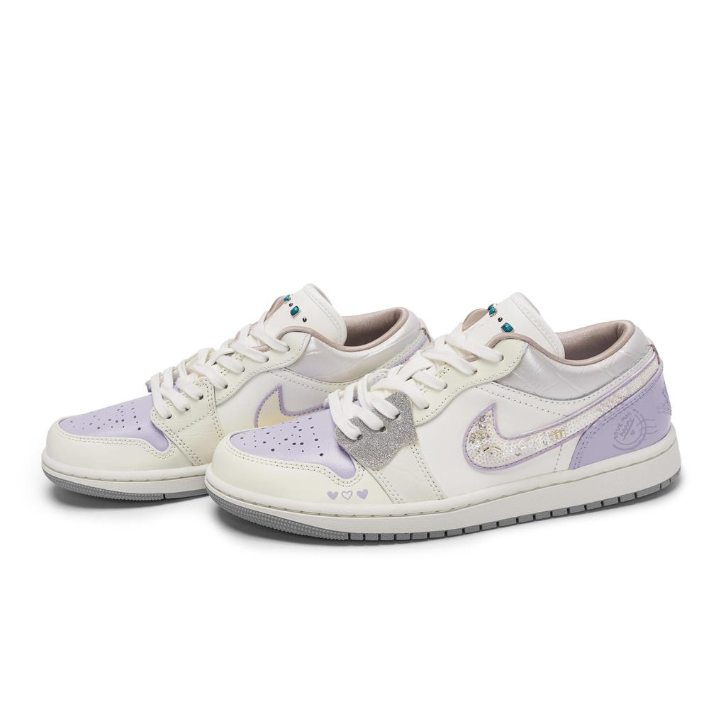 Jordan Air Jordan 1 Vintage Basketball Shoes Unisex Low top Beige/White/Silver/Purple IH7323-100(Team1189-)
