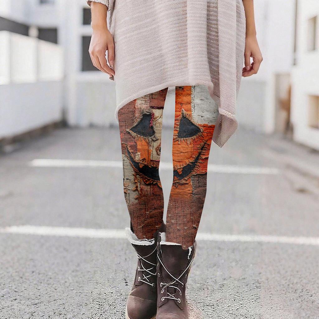 Women's Casual Fashion Outdoor Halloween Printed Slim Elastic Yoga Pants Cropped Pants