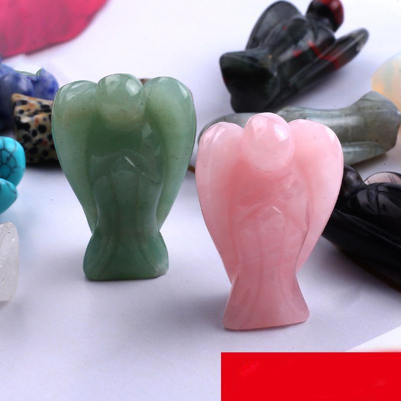 Rose Quartz and Jade Angel Carvings - Semi-Precious Crystal Home Decor