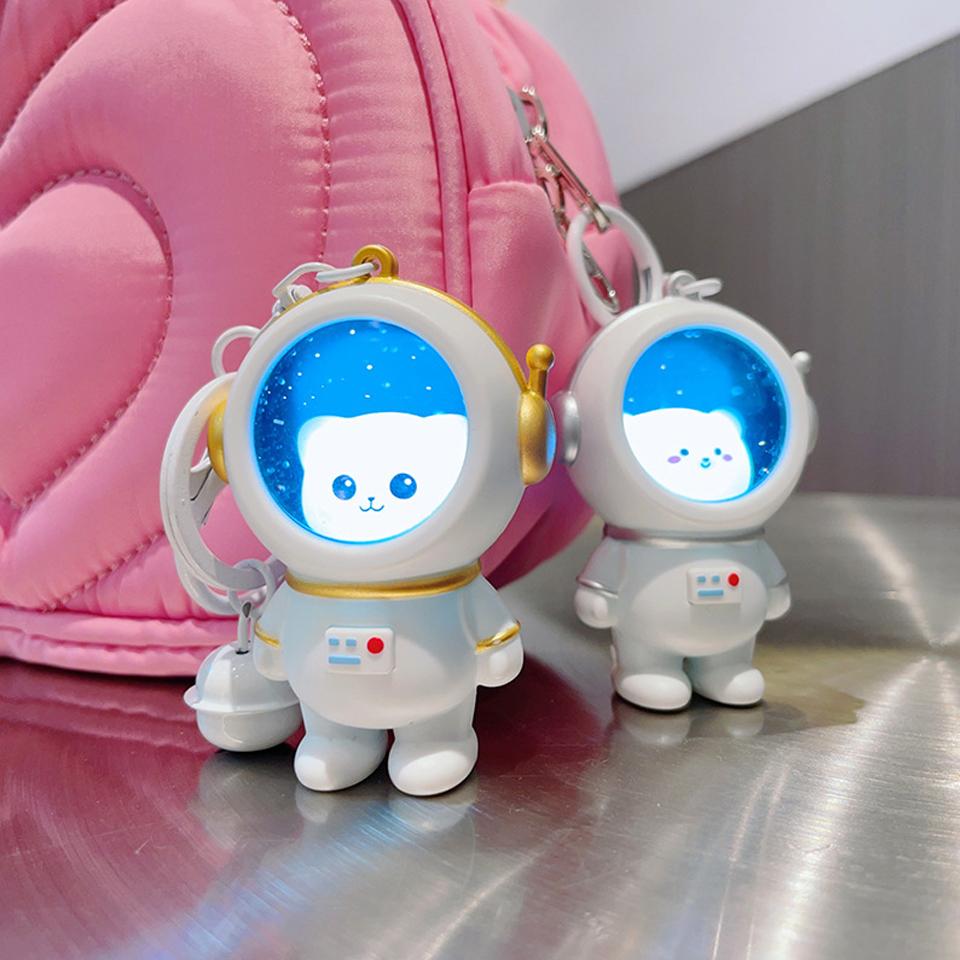 ZAKOL Cute Glowing Night Light Astronaut Cat Schoolbag Keychains Kawaii Bags Charm Decorative Pendants Accessories Gift Girs
