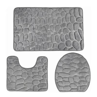 3Pcs Bathroom Cobblestone Embossed Toilet Bath Mat Non Slip Floor Rug Toilet Lid Cover Mat for