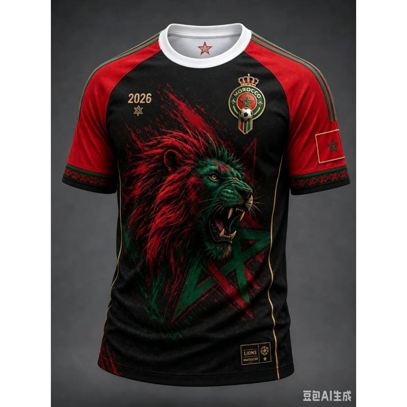 Bobby3 2026 Nieuw Marokko Voetbalfans T-shirt Heren Rood Letterprint Korte Mouw T-shirt Team Voetbal Supporter Casual Sportshirt Top 6XL