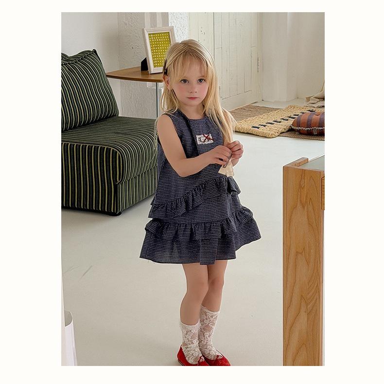Large 26 - Girls' Preppy Style Sleeveless Layered Cake Dress for Summer - 710595