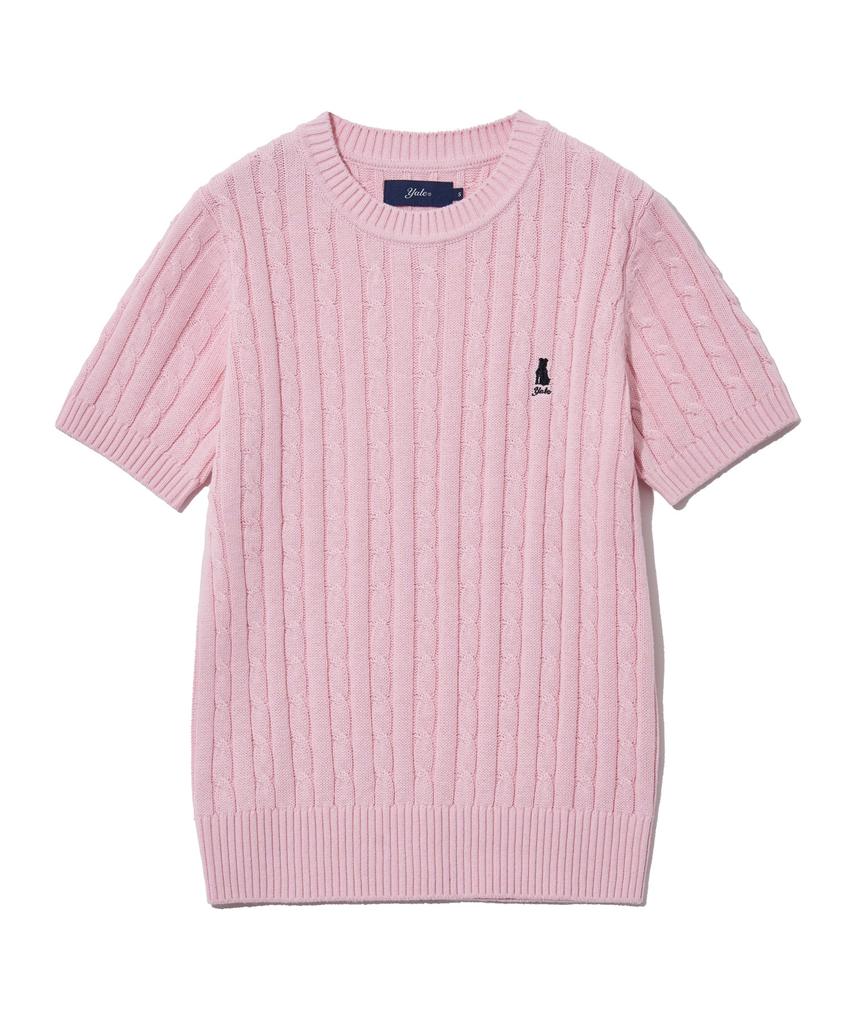 YALE Women'S Heritage Dan Cable Short Sleeve Round Knit Light Pink