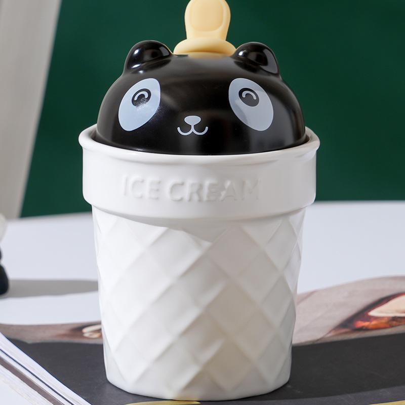 Ice Cream Cartoon Panda Cute Ceramic Cup Set Dustproof Cartoon Water Cup Opening Gifts
