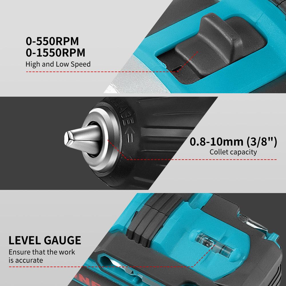 ONEVAN Electric Impact Drill 25+3 Torque 500W Cordless Electric Screwdriver Woodworking Power Tool For Makita 18V Battery Pin