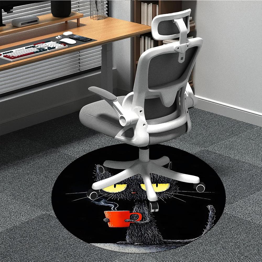 

1pcCat Coffee Office Round Area Rug, Indoor Mat Suitable ForOffice, Under Office Chairs Bedroom Living Room Home Decor, Room Deco 083 80cm by 80cm