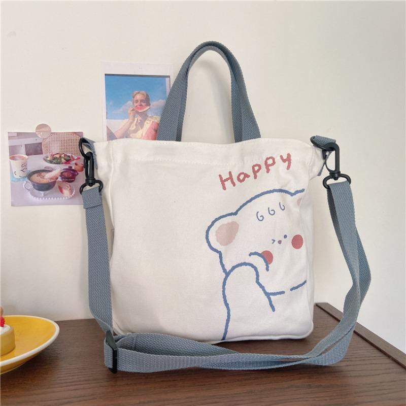 3 Spring and Summer New Cute Bear and Rabbit Printed Canvas Bag Girl Student Handbag Bag
