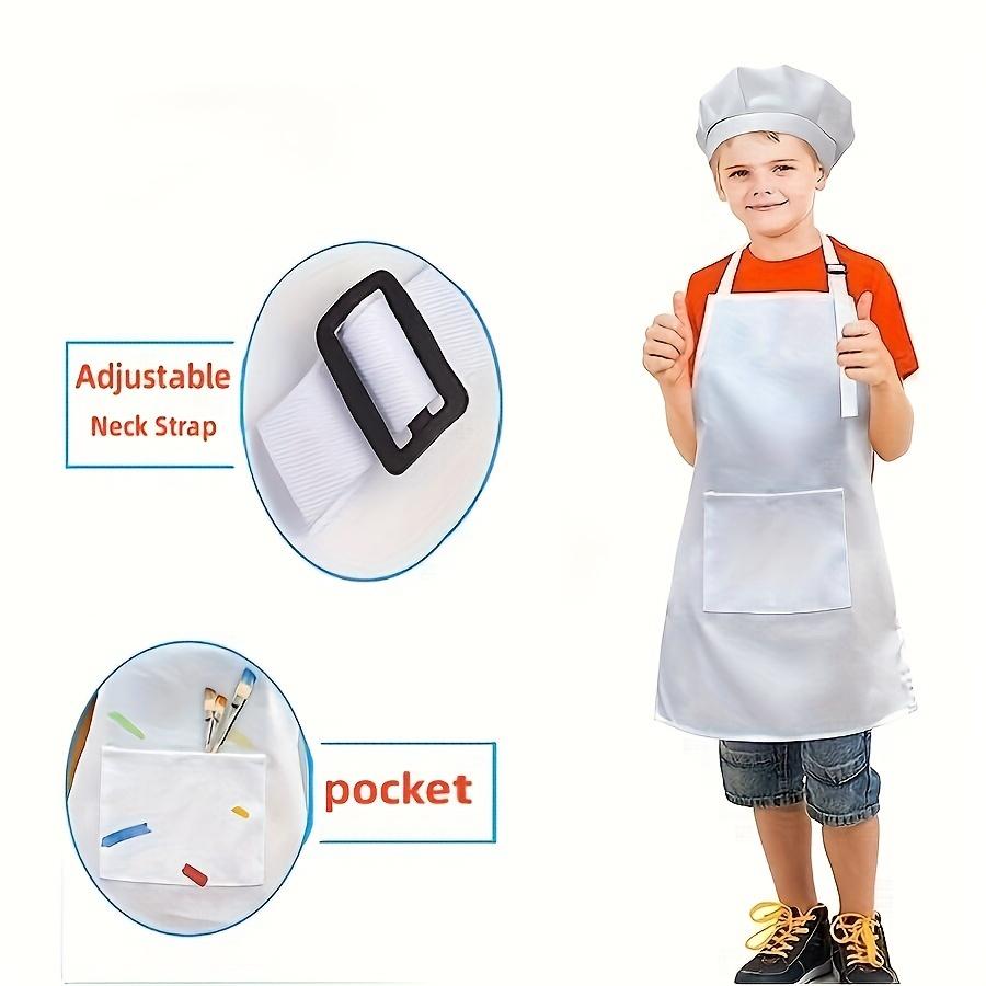 Kids Chef Hat and Apron Set Adjustable Neck Strap Elastic Band Front Pocket Durable Polyester Ideal for Cooking Baking Painting