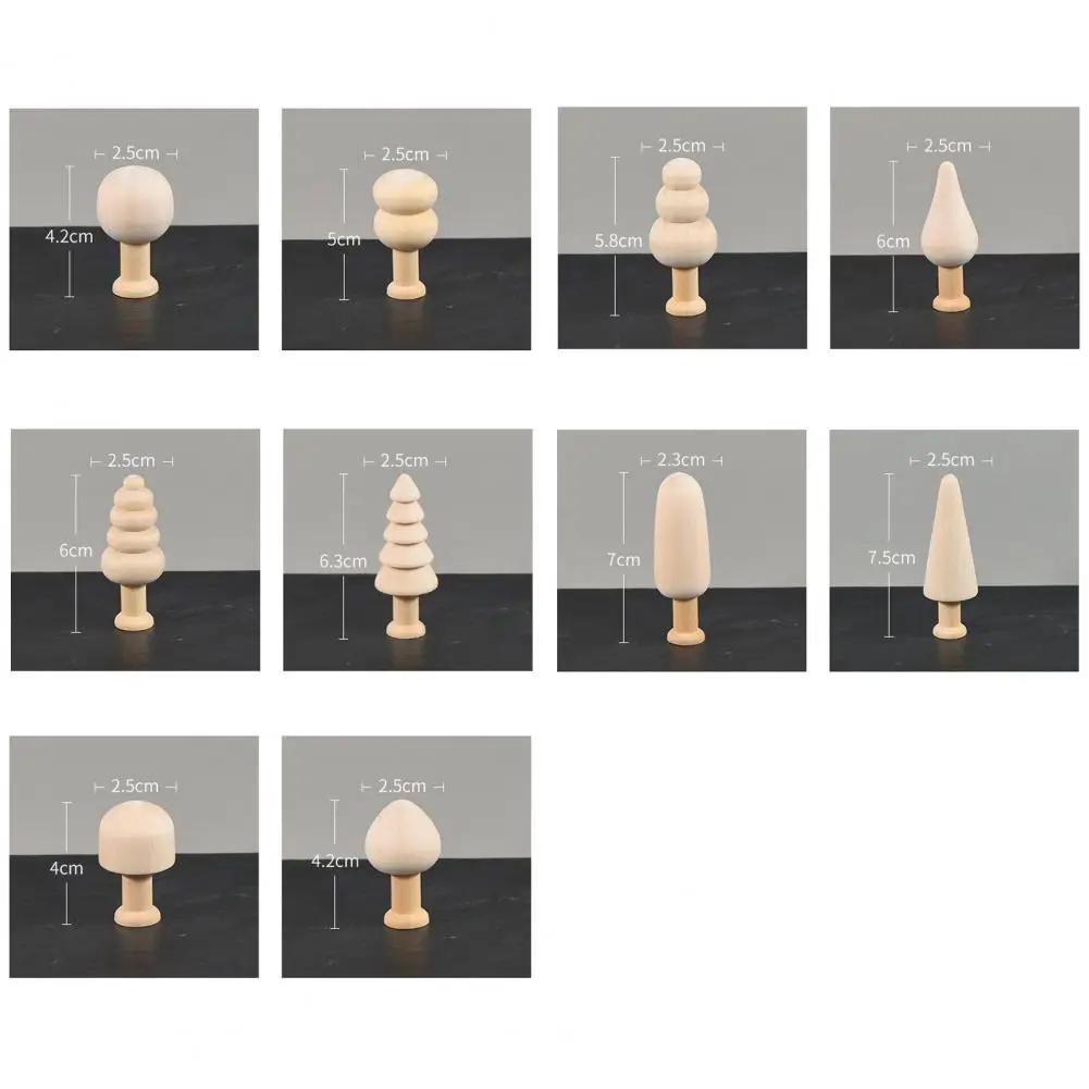 Unfinished Wooden Miniature Tree Painted Crafts Peg Dolls Wood Ornaments DIY Round Corners Kids Toy Mushroom Ornaments