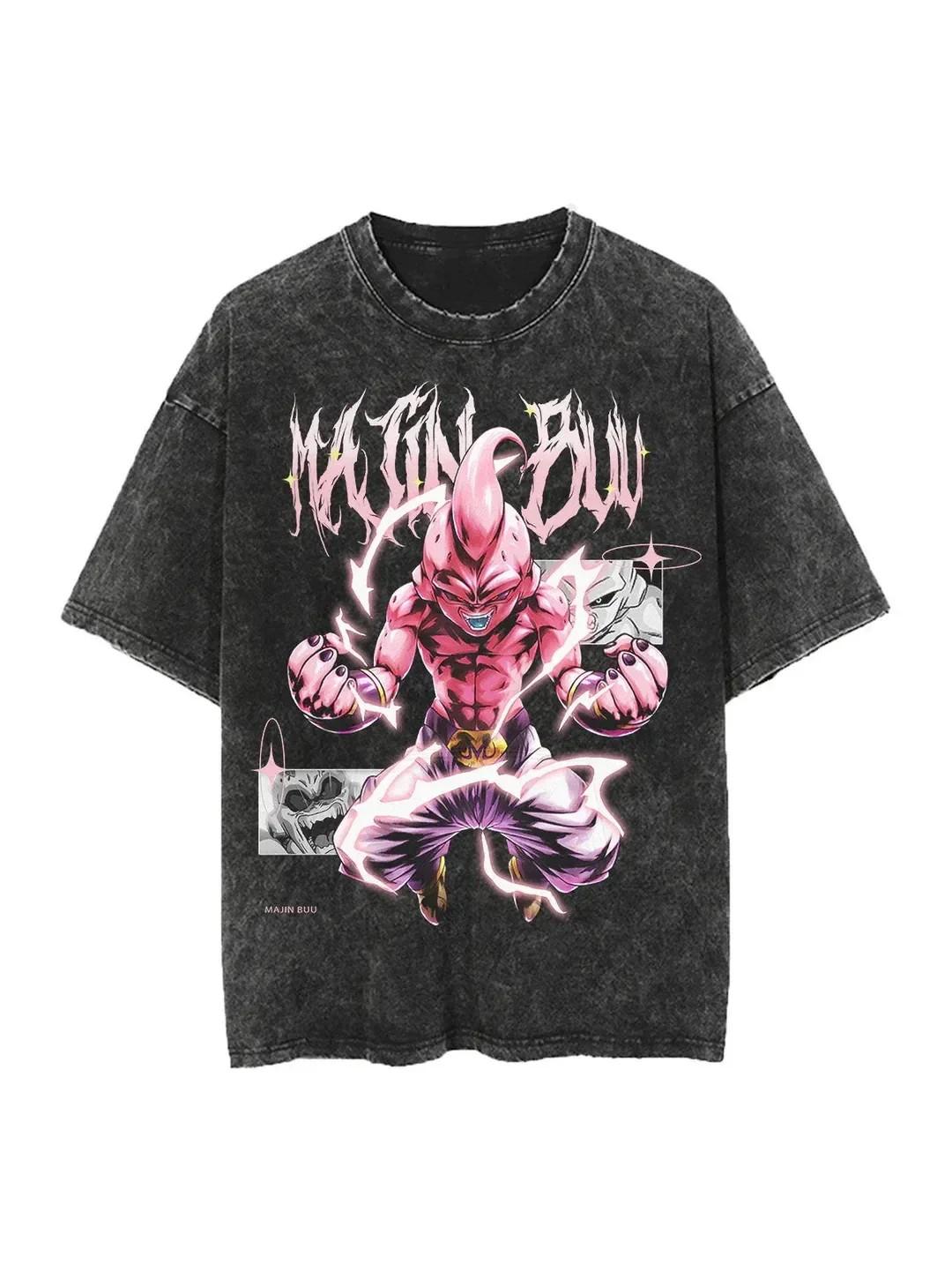 Dragon Ball Z Anime Acid Wash Graphic T Shirt Streetwear Y2K M-3XL M