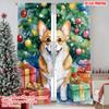 2pcs 2D Flat Printing Christmas Curtains Christmas Cute Dog Durable 100% Polyester Fabric Without Electricity Versatile Use for