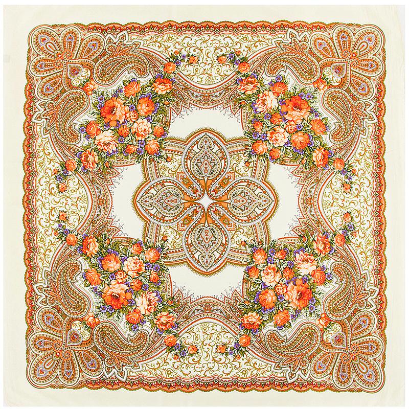 100cm Ladies Retro Floral Printed Summer Beach Shawl Scarf Large Square Foulard Scarfs Hijabs