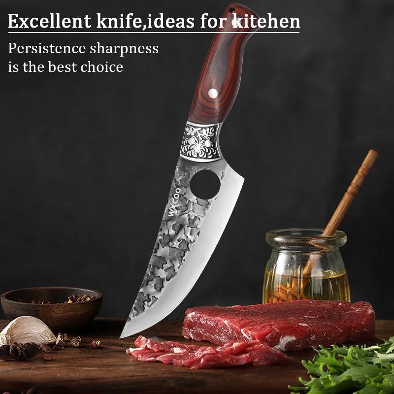 WXCOO Hand Forged Butcher Knife Stainless Steel Boning Knife Cutting Board Set Kitchen Knives Chopping Tools BBQ Meat Cutting