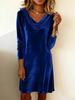 2025 Autumn/Winter Women's Solid Velvet Dress with Shawl Collar and Long Sleeves