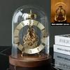 Luxury Mechanical Desk Clock with Glass Dome Black Walnut Solid Wood Base Light Home Office Decor Timepiece Ornament