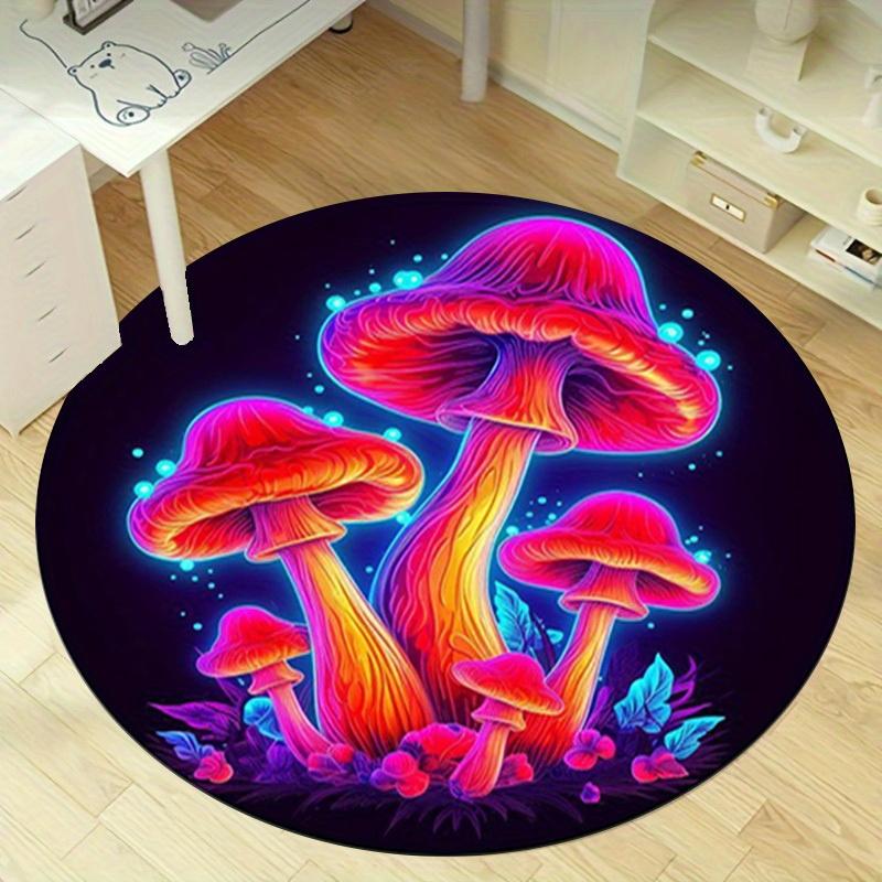 1pc Neon Mushroom Home Decorative Round Carpet - Office Circular Rug Outdoor Gift for Meditation and RelaxationRA1503 80cm by 80cm
