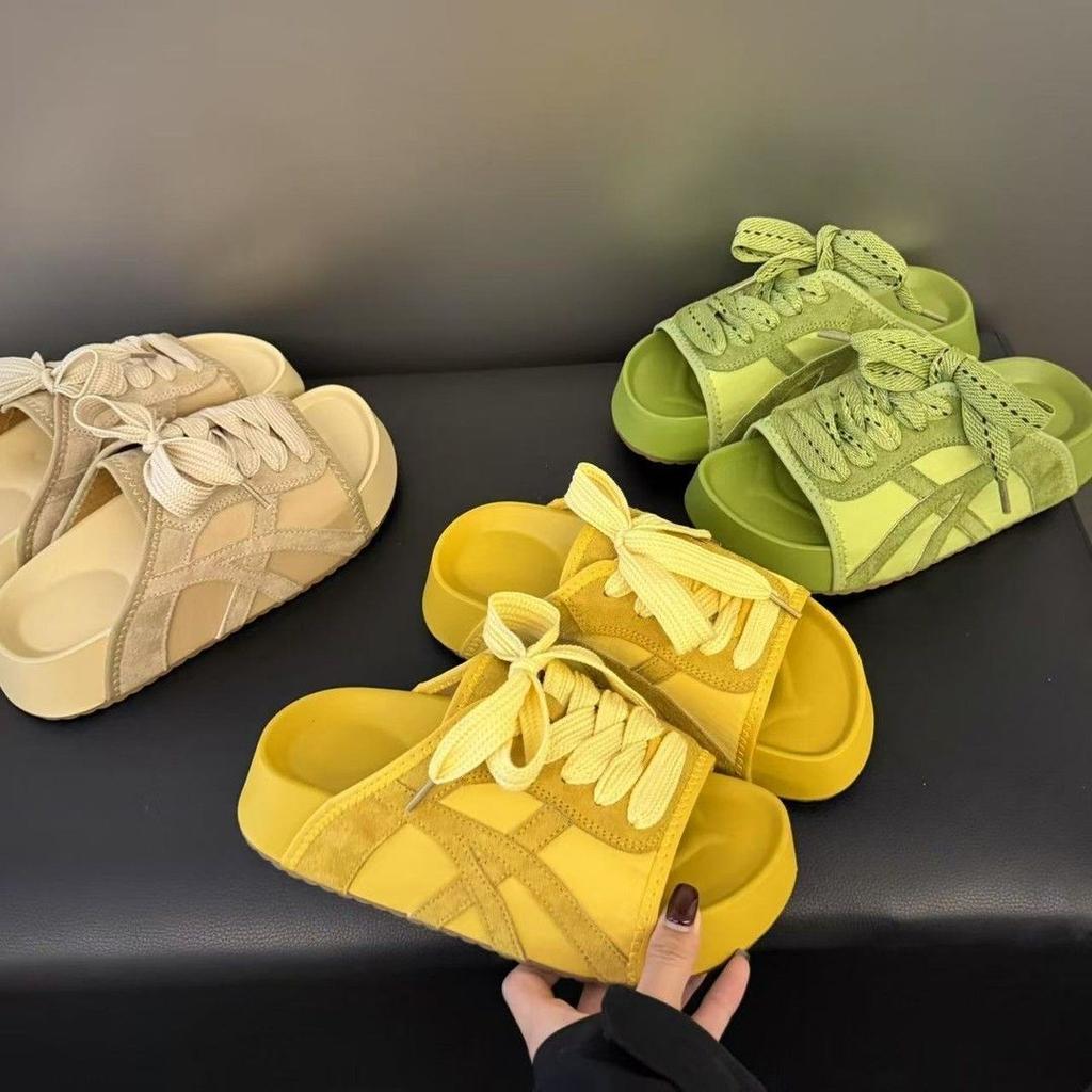 Casual Lace-up Half Slippers Women's Soft Bottom Comfortable Beach Sandals Summer New Outer Wear One-word Drag