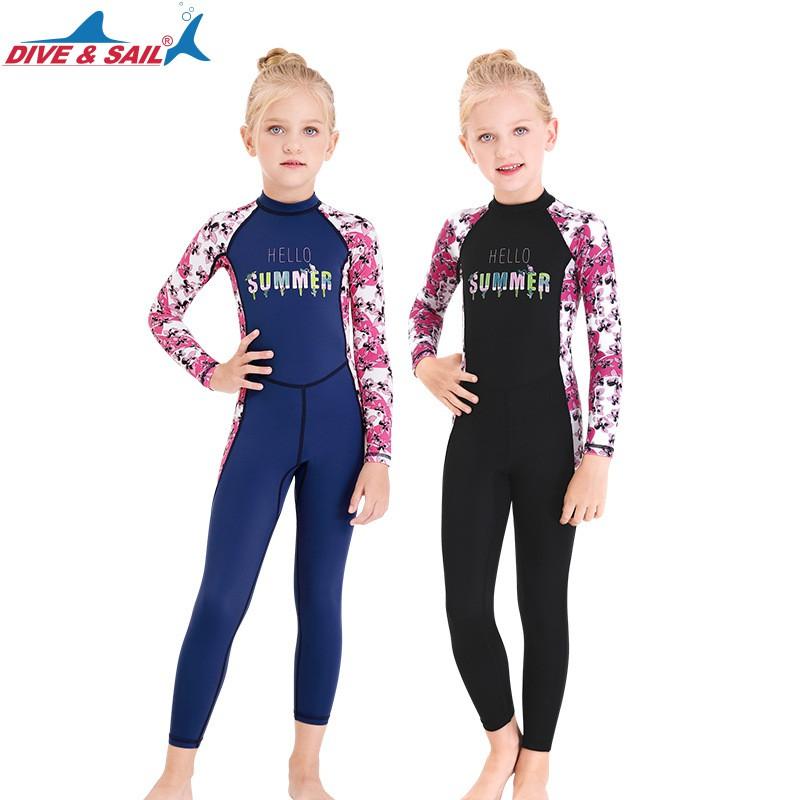 Girls 'swimsuit Children's One-piece Long-sleeved Swimsuit Baby Sunscreen Middle Student Quick-drying Diving Suit