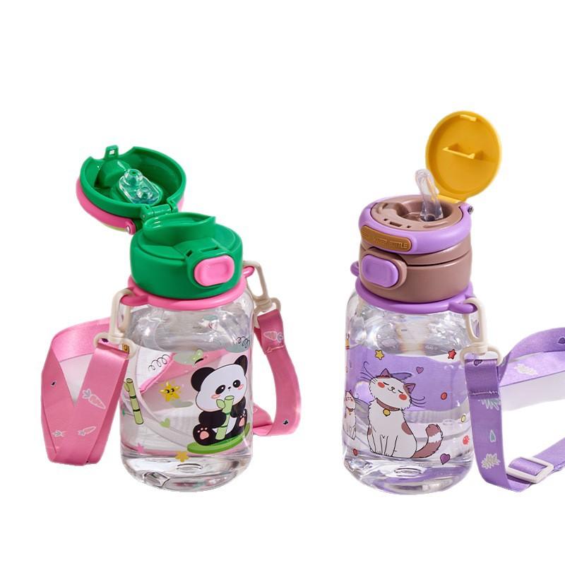 Water Bottle New Cute Children's Water Cup Kindergarten Summer School Cartoon Special Cup Portable Student Double Drink Straw Cup