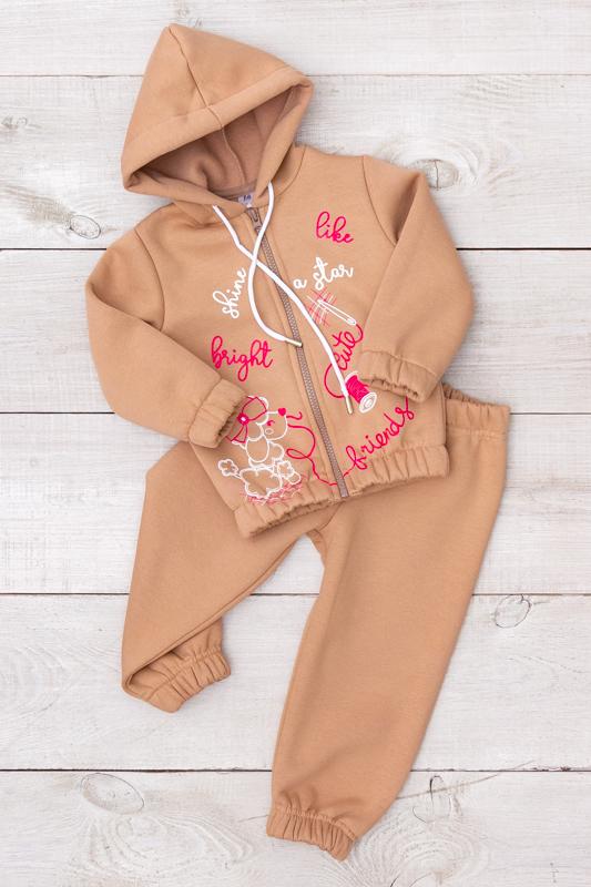 

Дівчачий флісовий комплект – М’який потрійний трикотаж з начосом всередині, капюшон і блискавка, зимовий, 5066-025-33-5 HC 74 коричний