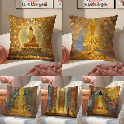 Sacred Peaceful Global Religion Art BBuddhism Cushion Cover Pillowcase Short Plush Invisible Zipper Room Sofa Cushion Cover