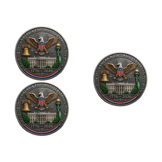 1/2Pcs America 250th Anniversary Souvenir Coin Carved United States History Collectible Coin US 250th Round Metal Keepsake Badge Patriotic Decoration