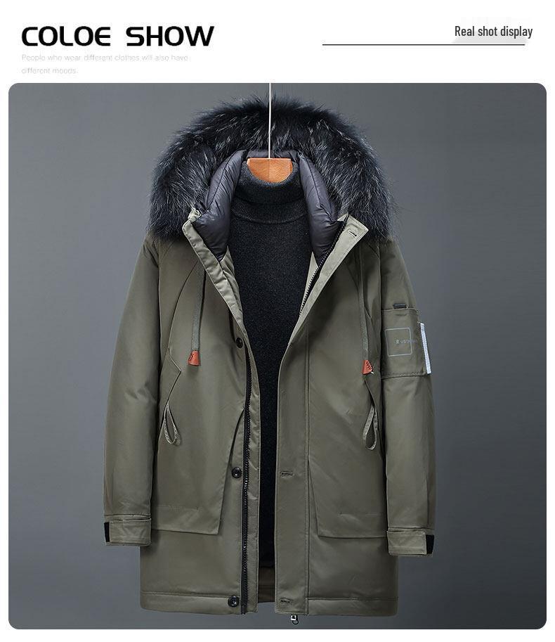 Men's Thick Hooded Down Jacket with Large Fur Collar - Extreme Cold Warmth