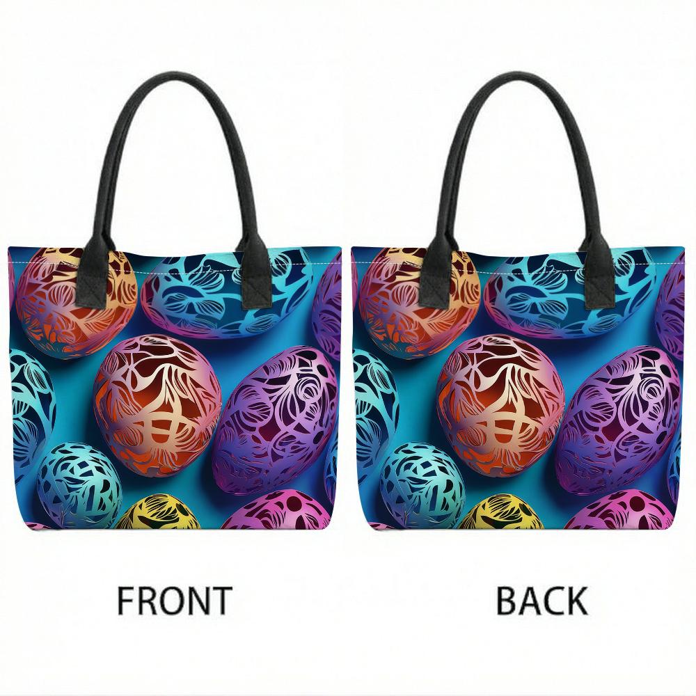 Easter Egg Print Tote Bag Fashion Casual Large Capacity Women Daily Shopping Handbag