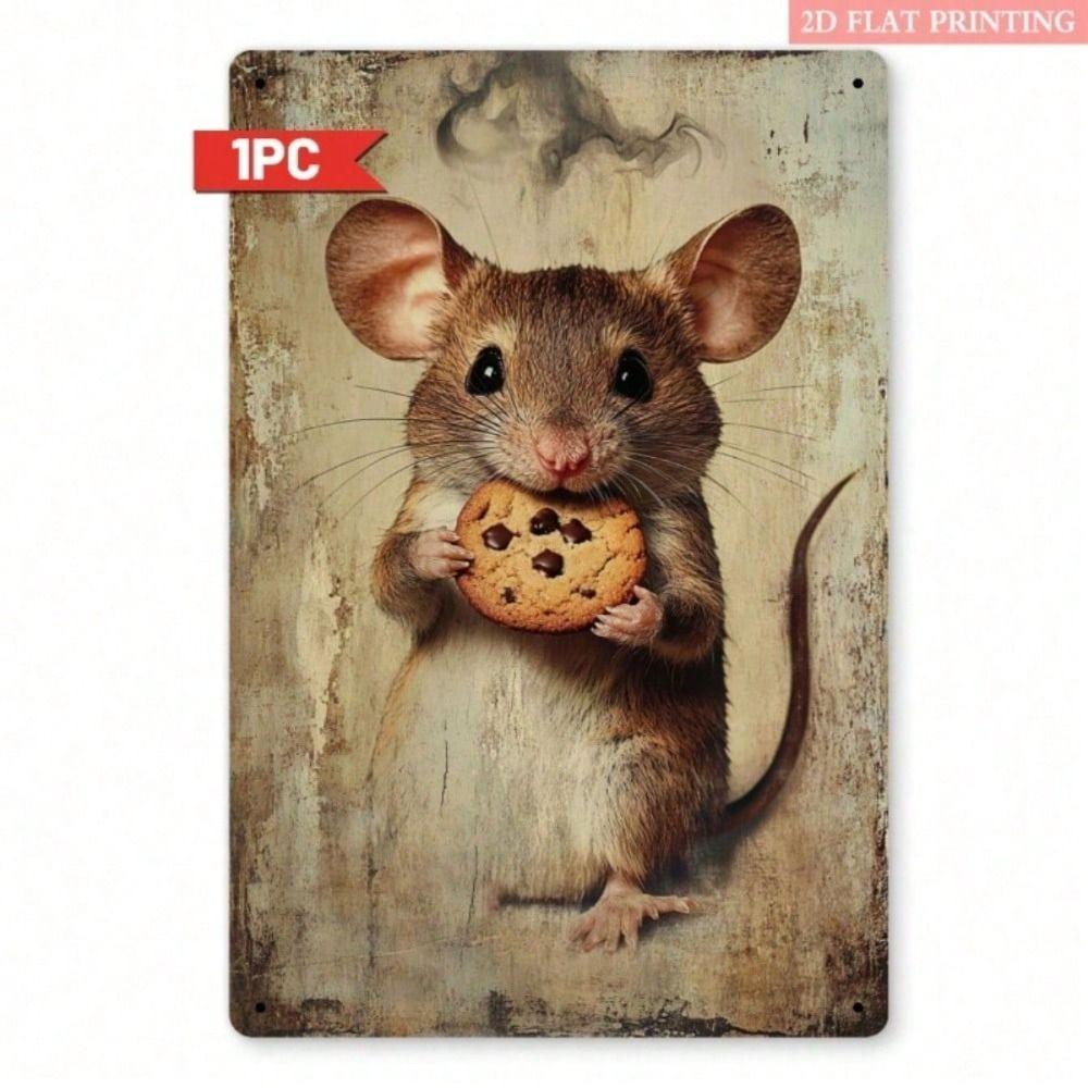 Metal Poster Wall Art Vintage Mouse with Cookie Kitchen Decor
