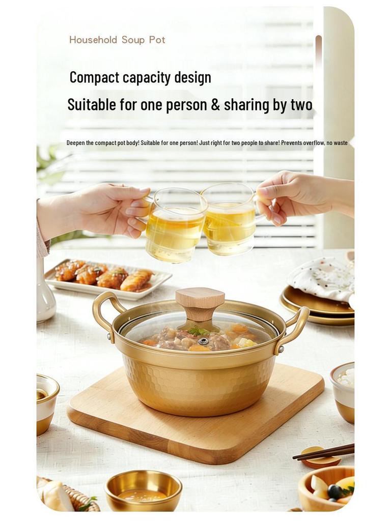 Aluminum Non-Stick Double Handle Soup Pot for One, Ideal for Cooking Noodles, Ramen, Hot Pot On Gas or Induction Stoves.