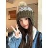 Fair Island Vintage Ski Wool Hat Women's Northeast Thickened Warm Ear Protector Hat Hairball Knitted Hat Winter