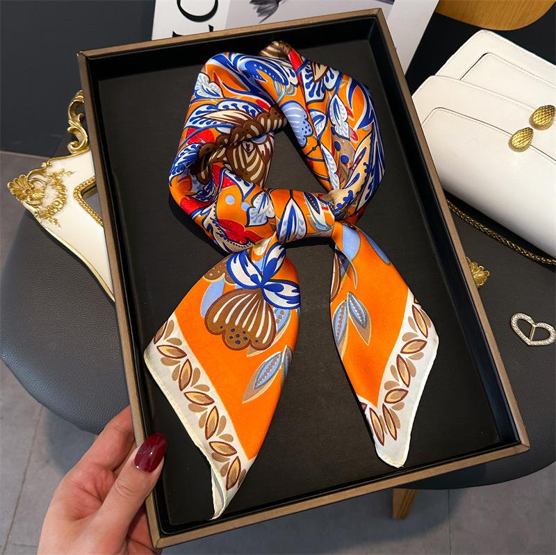 

70см Этнический стиль Цветочный шарф Женский Имитация шелка Принтованный Платок Ретро Универсальный Одежда Сумки и Аксессуары Шарф оранжевый