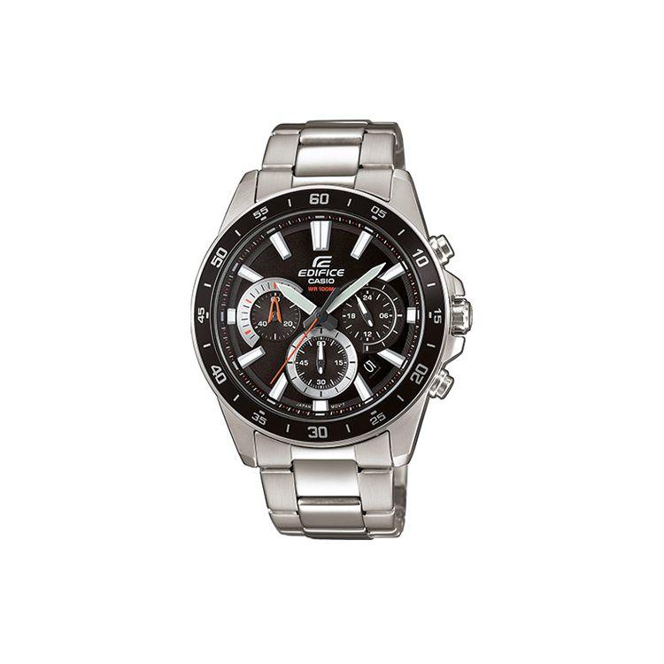 Casio Edifice Minimalist Fashion Casual Quartz Movement Stainless Steel Strap Watch Men watches Black EFV-570D-1AVUEF Black Dial